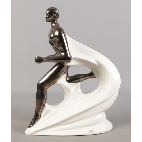 97 - Galos; a large modern ceramic sculpture, depicting a figure in motion. Shape 8032. 37cm high.