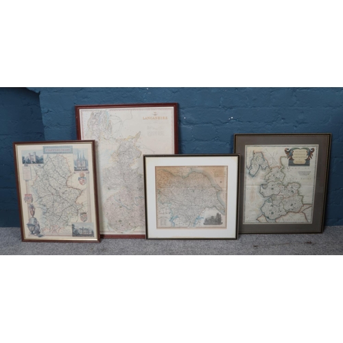 383 - Three engraved maps and one printed example. To include a Robert Morden (1650 -1703) coloured and en... 