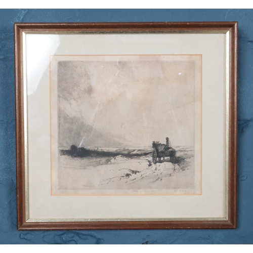 384 - Albany E Howarth (British 1872-1936) original etching of a landscape with horse and cart. H:16.5cm W... 