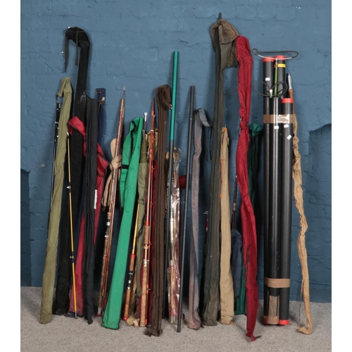 350 - A large collection of fishing rods. Includes Abu spinning rods, Bruce & Walker fly rod, Edgar Sealey... 