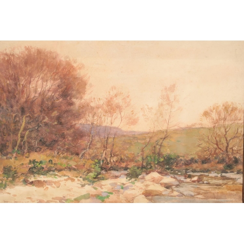 391 - George Graham (1881-1949) - A gilt framed watercolour depicting a countryside view, fronted with tre... 