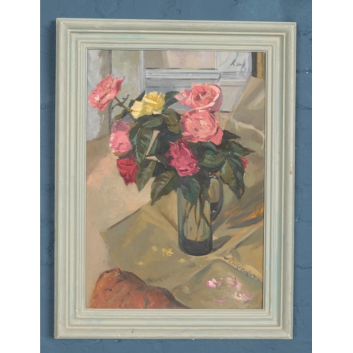 398 - After Lovis Corinth, a framed oil on board, still life of roses. 57cm x 39cm.