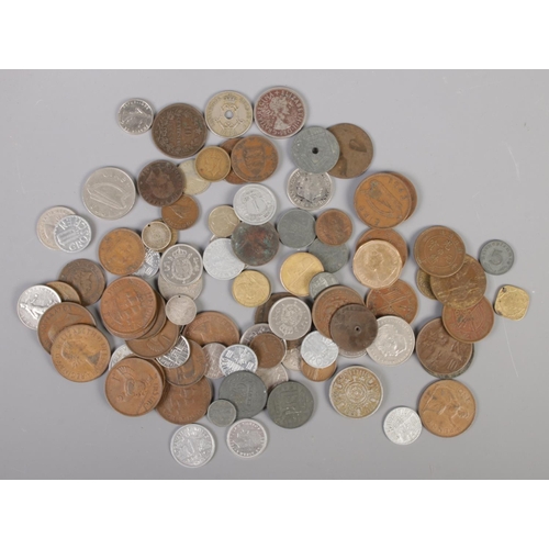 64 - A small box of world coins and bank notes.