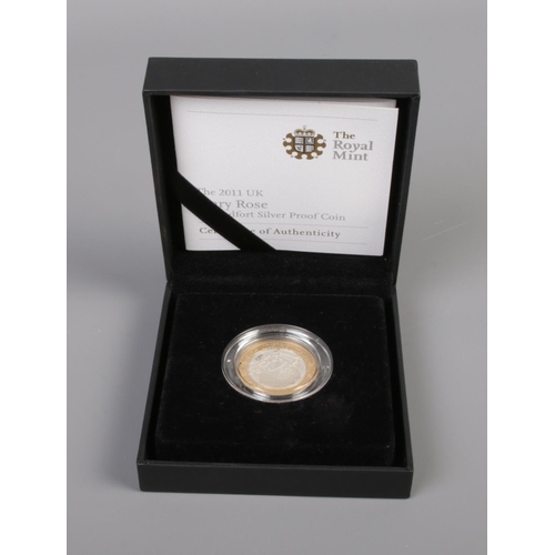 421 - A Royal Mint 2011 Mary Rose two pound silver proof coin. Boxed with certificate of authenticity.