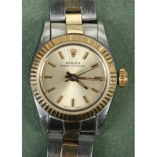 442 - A ladies bi metal Rolex Oyster Perpetual chronometer wristwatch. With box and papers.