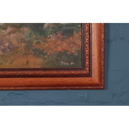 367 - A pair of J.Pope oil on canvas landscapes. One in gilt frame (dimensions including frame 85cm x 60cm... 