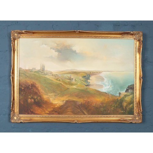 367 - A pair of J.Pope oil on canvas landscapes. One in gilt frame (dimensions including frame 85cm x 60cm... 