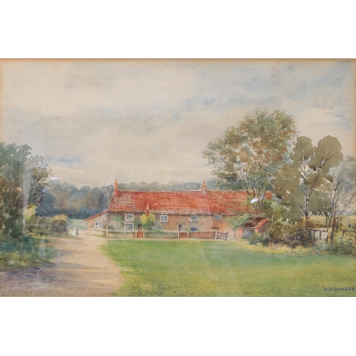 394 - A pair of framed watercolours. Cottage scenes,  signed N.Howroy and N.H Burden. Dimensions including... 