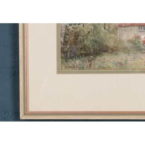 394 - A pair of framed watercolours. Cottage scenes,  signed N.Howroy and N.H Burden. Dimensions including... 