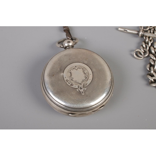 418 - A Silver Fussee Pocket Watch (hallmarked London 1873) with Silver Albert Chain (hallmark London date... 