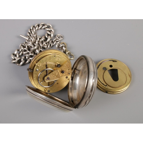 418 - A Silver Fussee Pocket Watch (hallmarked London 1873) with Silver Albert Chain (hallmark London date... 