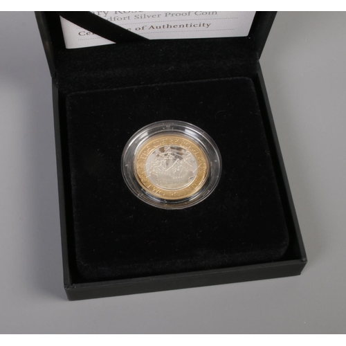 421 - A Royal Mint 2011 Mary Rose two pound silver proof coin. Boxed with certificate of authenticity.