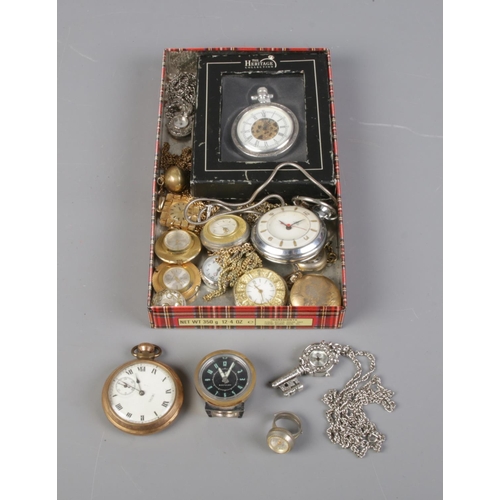 143 - A large quantity of pendant and pocket watches. Includes ring examples and boxed Heritage Collection... 