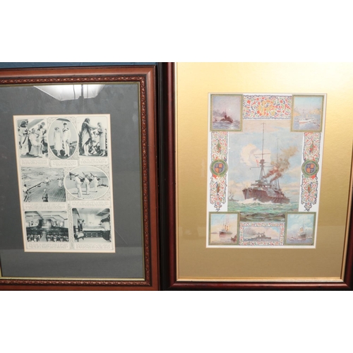 310 - Two naval prints one depicting several ships including  the Coronation Year Super Dreadnought 