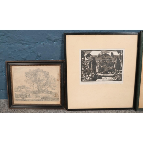 339 - Three antique engravings, including after Claude Lorraine and Harry S Allen example depicting 'Edmun... 