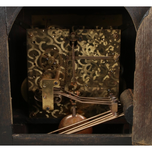 75 - A Tempus Fugit wooden cased mantle clock, with barley twist supports. 37cm high.