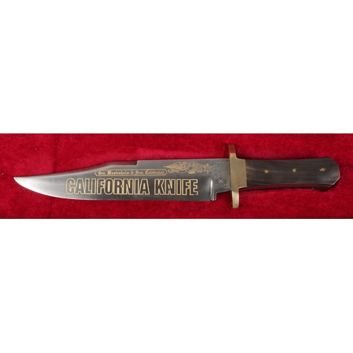 448 - A G. Wostenholm & Son Bowie Knife, with gold etched blade detailed 