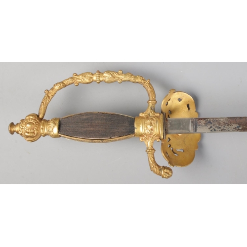 459 - A Papal Pope's presentation court sword, bearing mother of pearl handle and Maltese cross. With etch... 