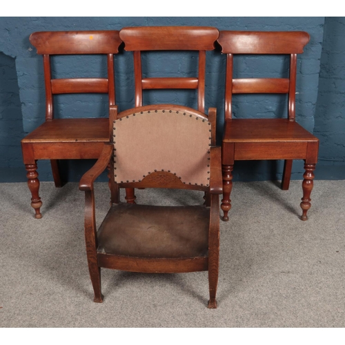 493 - Three mahogany chairs and one other.