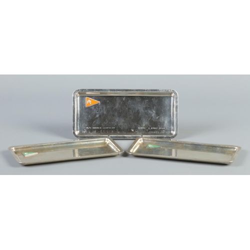 107 - Three continental silver pen trays with enamel decoration, marked to back Faraone Milano. Stamped 80... 