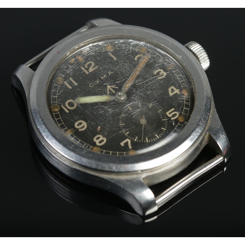 120 - A World War Two Cyma 'Dirty Dozen' military watch head. Engraved to screw down back with broad arrow... 