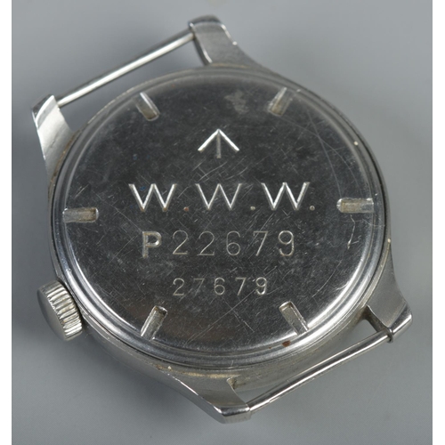 120 - A World War Two Cyma 'Dirty Dozen' military watch head. Engraved to screw down back with broad arrow... 