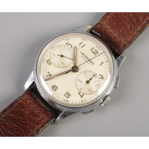 121 - A gents stainless steel Leonidas manual chronograph wristwatch. With box and original receipt date 1... 