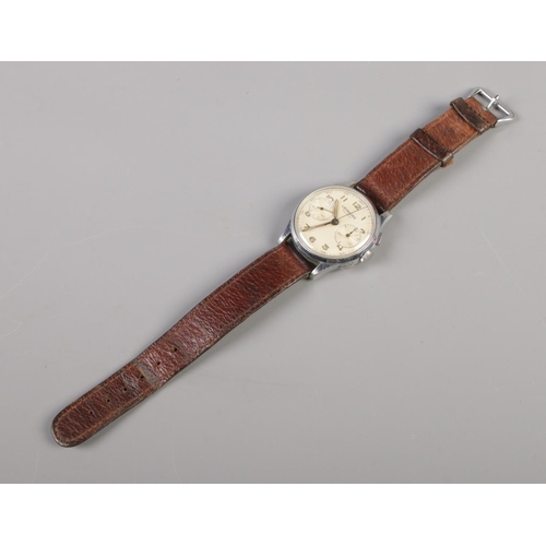 121 - A gents stainless steel Leonidas manual chronograph wristwatch. With box and original receipt date 1... 