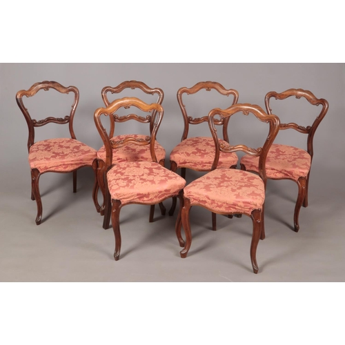 180 - A set of six Victorian rosewood balloon back dining chairs.