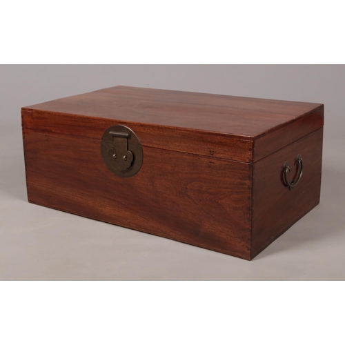 188 - A mahogany trunk with camphor wood lining. Height 31cm, Width 80cm, Depth 48cm.