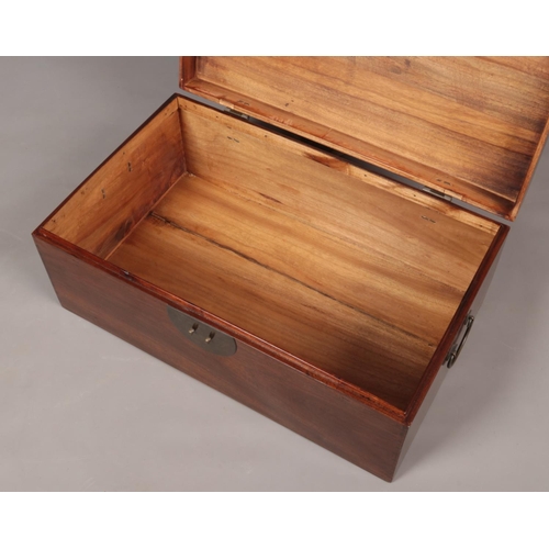 188 - A mahogany trunk with camphor wood lining. Height 31cm, Width 80cm, Depth 48cm.