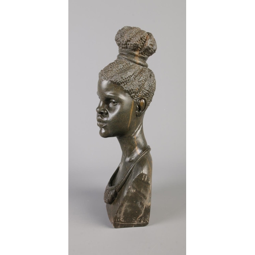 54 - Casper Darare (South African, 1952-2001) a carved soapstone bust of a tribeswoman. Signed Casper. 33... 