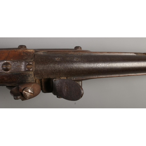 63 - A mid 19th century Austrian cavalry flint lock carbine. Bearing touch marks to barrel. Barrel length... 