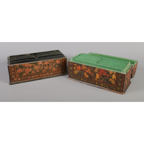 71 - Two early 20th century Indian Kashmir stationary boxes, both having floral decoration.