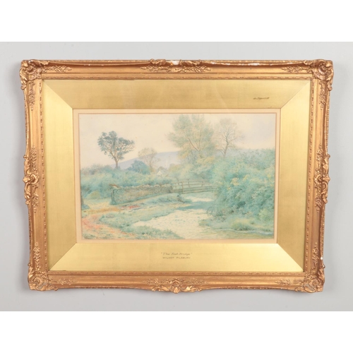 154 - Wilmot Pilsbury (1840-1908), a gilt framed watercolour, landscape scene titled The Footbridge. Signe... 