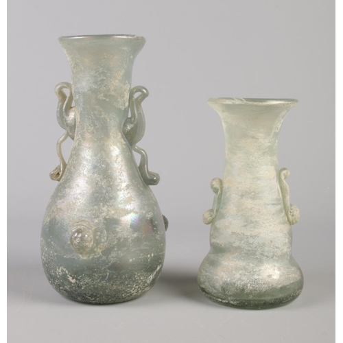 25 - Two blown glass vases with applied decoration. Tallest 20.5cm.