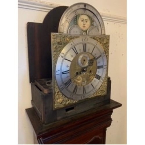 197 - A Georgian mahogany eight day longcase clock by Thomas Ogden, Halifax. With twin swan neck pediment.... 