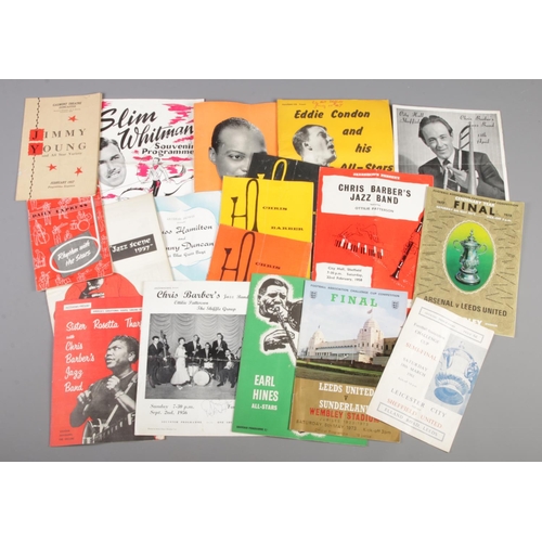 219 - A small collection of ephemera. Jazz and theatre programmes including signed Jimmy Young example, Le... 