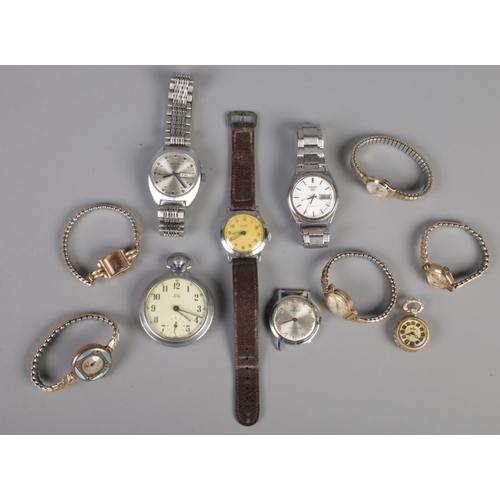 250 - A quantity of mechanical wristwatches and pocket watches. Including gold plated & enamel ladies expa... 