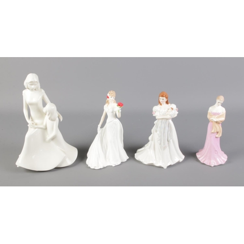 133 - Four Royal Worcester figures with boxes. To include Special Day figures New Born and Bridesmaid, Wed... 