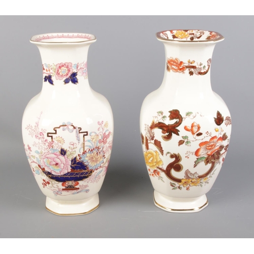 138 - Two Masons Ironstone vases. With Brocade and Brown Velvet patterns.