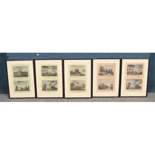 413 - A collection of antique prints depicting Abbeys, Castles and Churches across Kent, Durham and Huntin... 