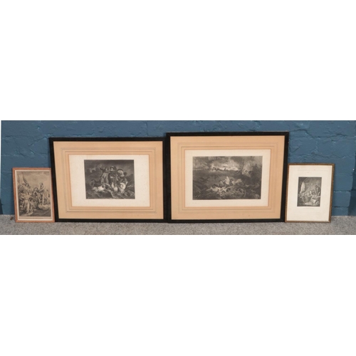 414 - A collection of four Nineteenth Century engravings depicting classical scenes. The two larger exampl... 