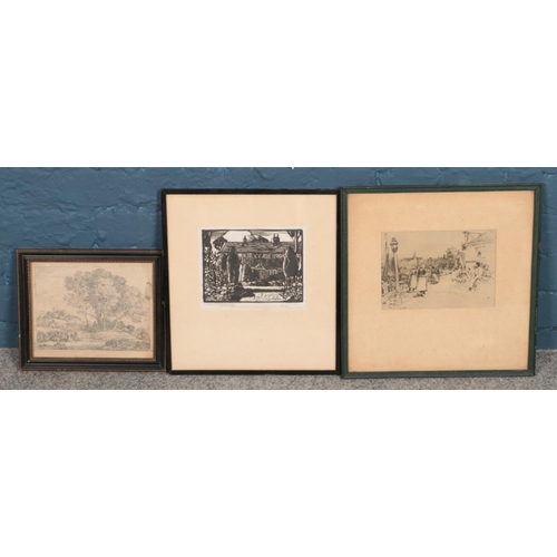 416 - Three antique engravings, including after Claude Lorraine and Harry S Allen example depicting 'Edmun... 