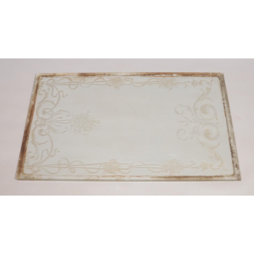 417 - A French etched glass window panel featuring floral design. Dimensions 100cm x 60.5cm