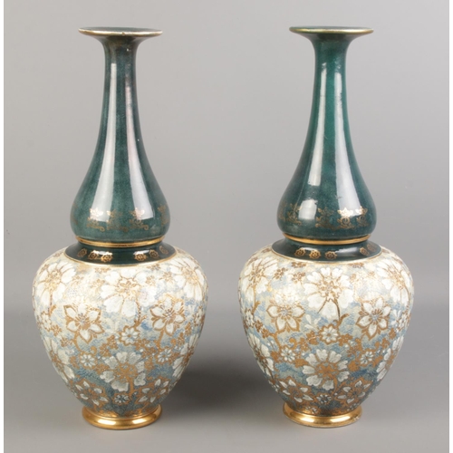 154 - A large pair of Doulton Lambeth Slater's patent vases. 41cm.