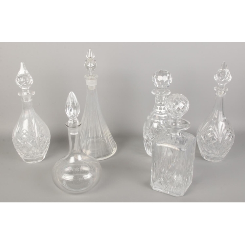 167 - Six glass decanters. Including cut glass examples, etc.