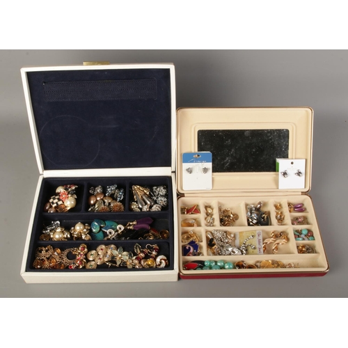 170 - Two large boxes of vintage earrings contained withing jewellery boxes.