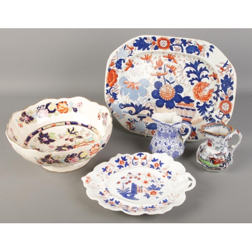 195 - A collection of pottery. Includes Masons Mandarin bowl, Masons Japan Basket meat plate, two jugs and... 