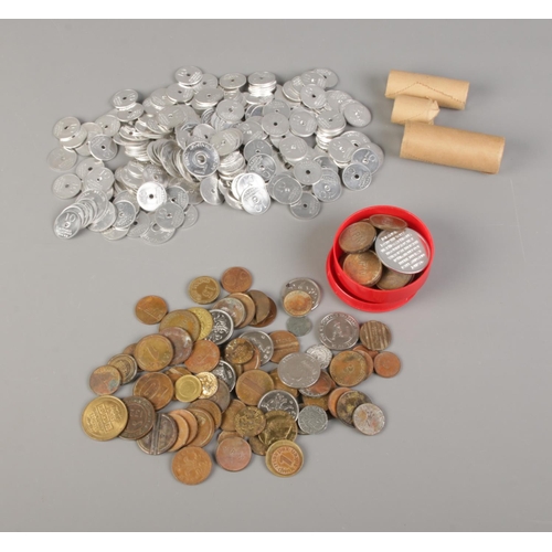 23 - A box of assorted tokens including a large quantity of National Transport tokens.